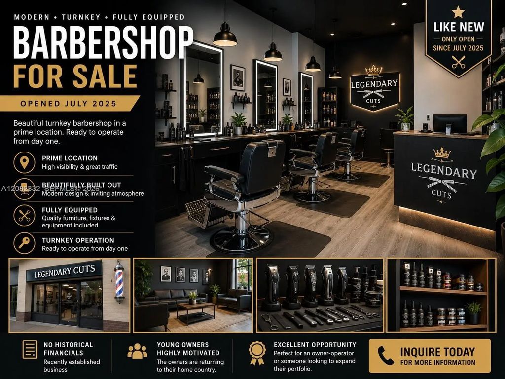 Turnkey Modern Barbershop In Prime Location, Fort Lauderdale
