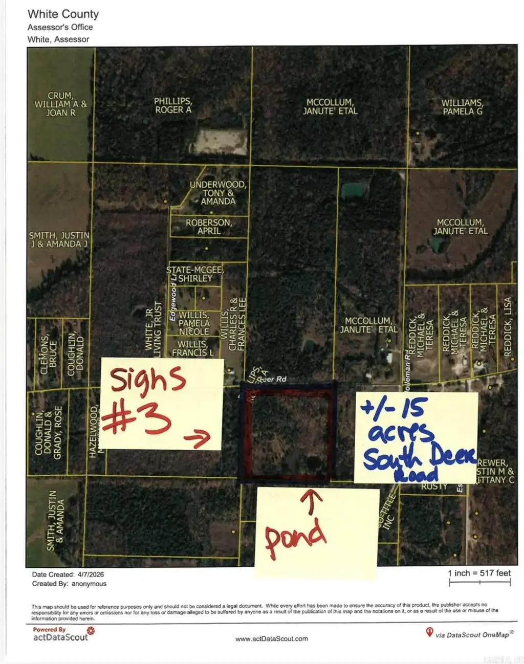 #3 = 15 Acres South Side Of Deer Road, Rose Bud
