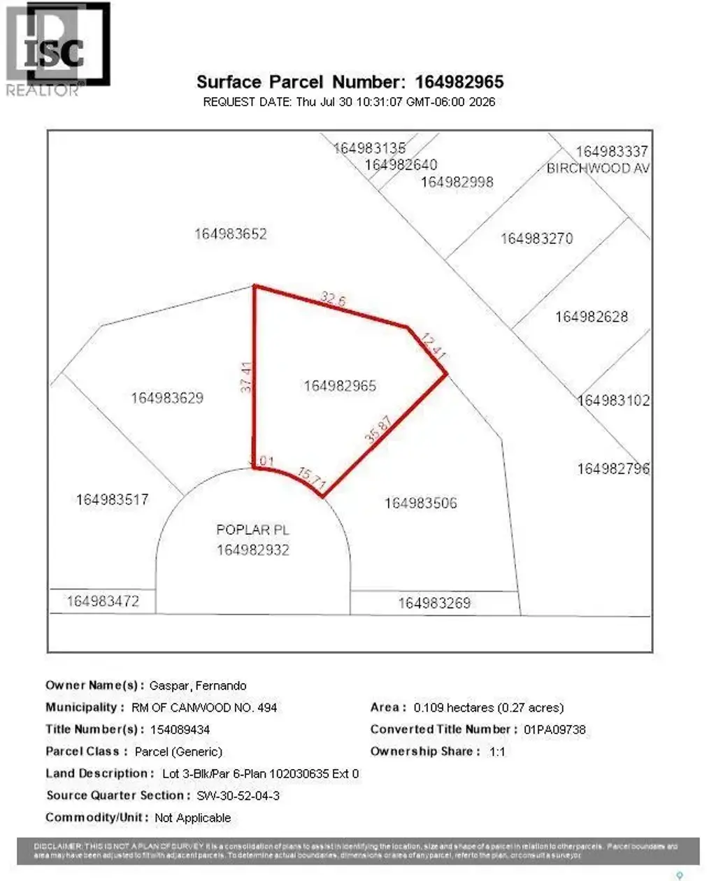 Lot 3 Blk 6 Poplar Place, Canwood Rm No. 494