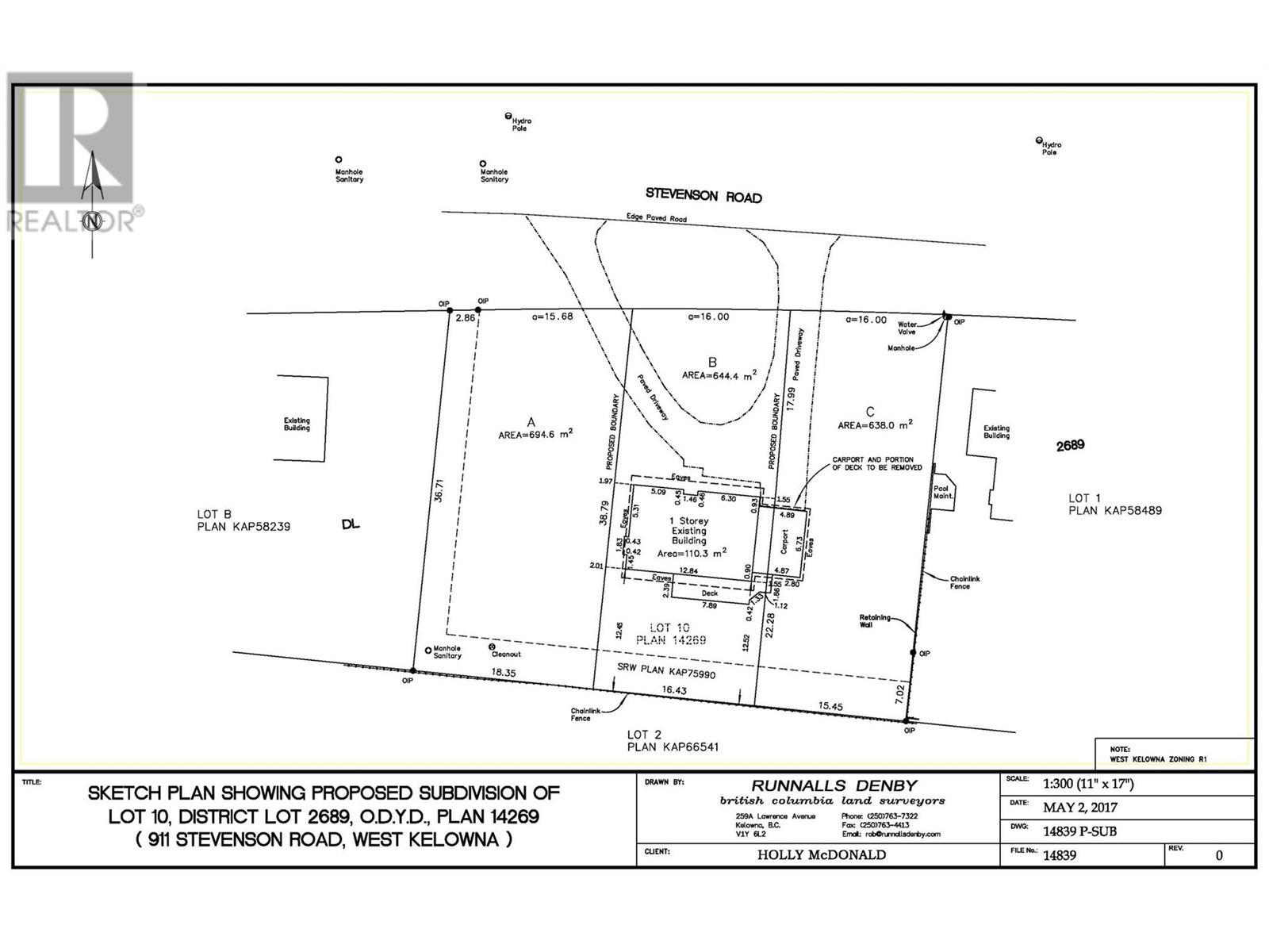 911 Stevenson Road Lot# Prop Lot 1. West Kelowna, British Columbia