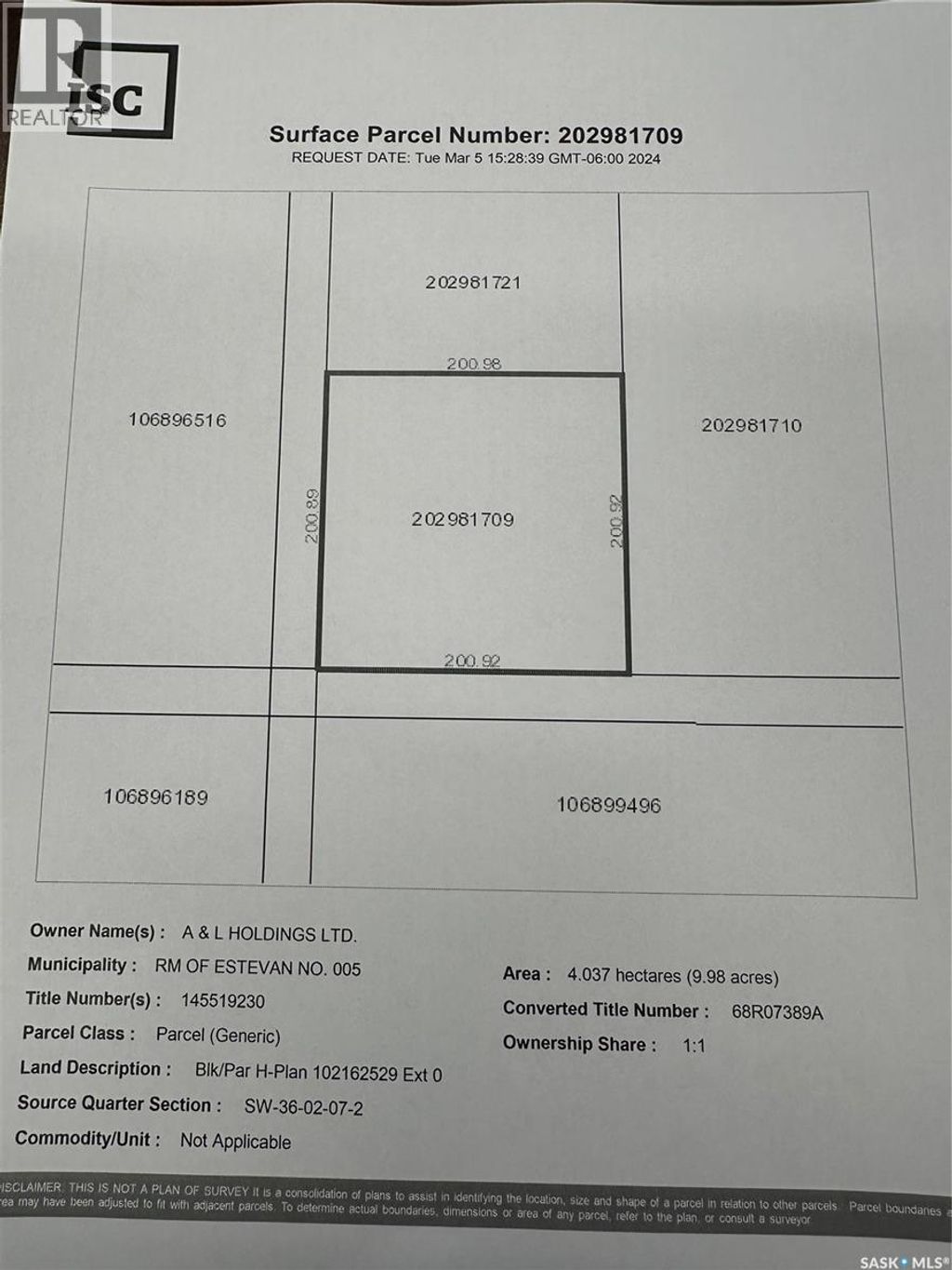 Block H Rural Address, Estevan Rm No. 5