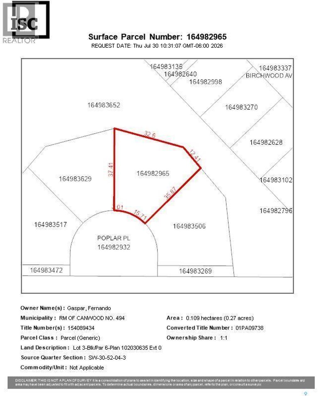 Lot 3 Blk 6 Poplar Place, Canwood Rm No. 494