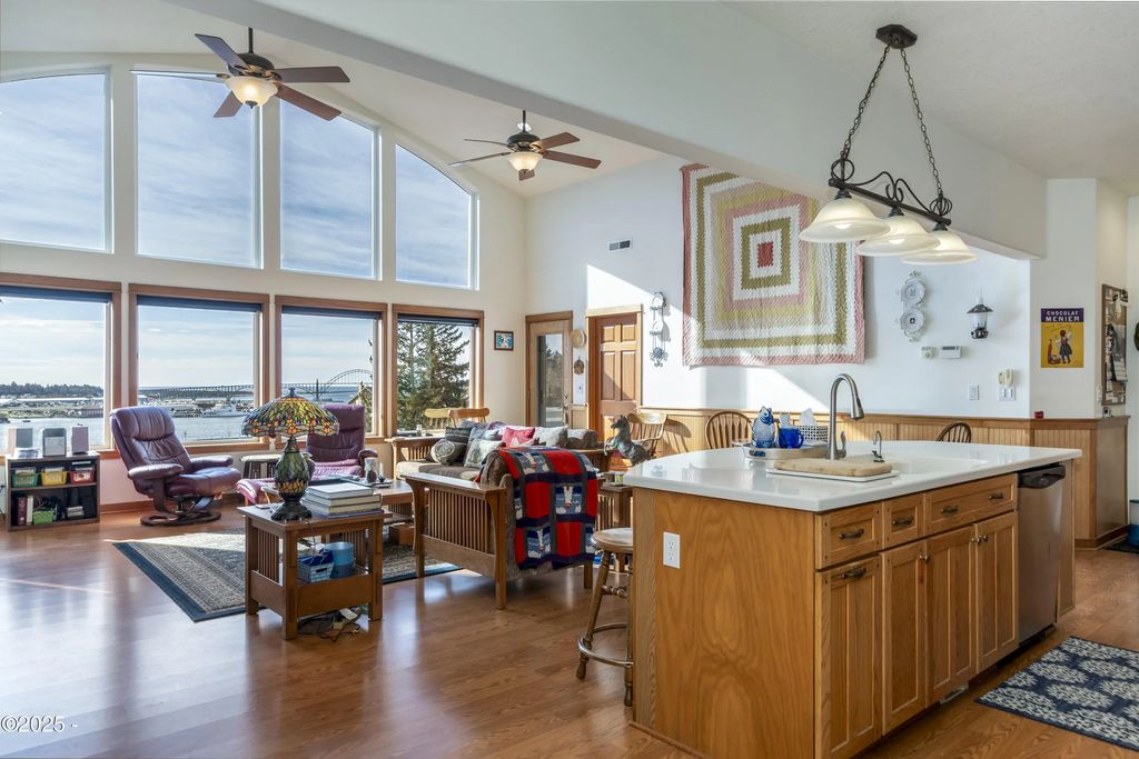 Great room and open kitchen at 455 SE Scenic Loop, Newport, Oregon