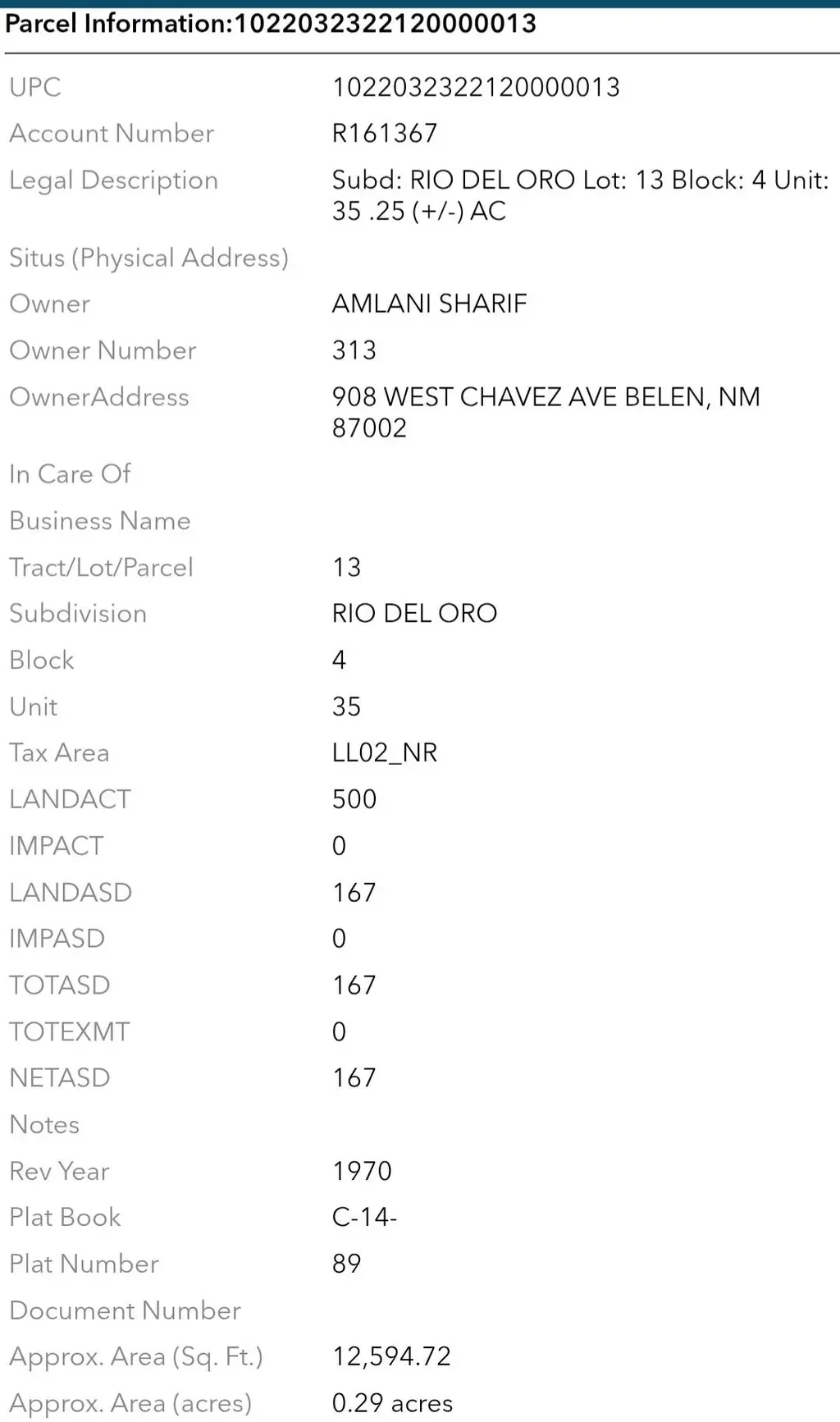 Rio Del Oro 13, Belen