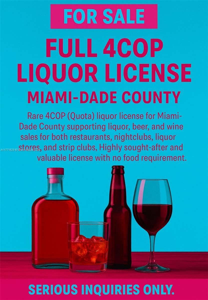 4cop Full Quota Liquor License, Miami